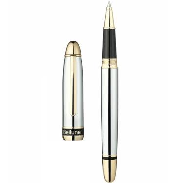 Imagem de BEILUNER Caneta esferográfica de luxo 315, cromado prateado deslumbrante com acabamento em ouro 24K, artesanato de luxo, melhor conjunto de canetas para presente para homens e mulheres, graduação