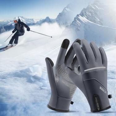 Imagem de Luvas quentes com dedos de tela sensível ao toque e faixa refletiva, luvas térmicas antiderrapantes para homens e mulheres, 1 peça (cinza)