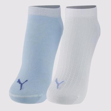 Imagem de Kit Meia Puma Sapatilha 2 Pares Feminina Azul e Branca, 34-39