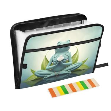 Imagem de Wassud Um sapo praticando ioga, 13 bolsos, organizador de arquivos sanfonados, pastas expansíveis com abas e adesivos, organizador de pastas de documentos de recibo de papel tamanho carta A4 para