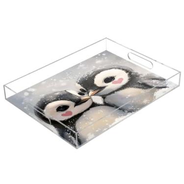 Imagem de STAYTOP Bandeja de acrílico para servir pinguins fofos, 15,7 x 11,20 cm, bandejas decorativas à prova de derramamento, organizador de bancada para café da manhã, chá, comida, maquiagem