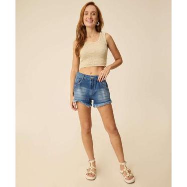 Imagem de Short Jeans Feminino Barra Desfiada-89547 - VIZZY JEANS, 38, Jeans azu