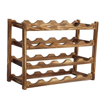 Imagem de Asixxsix Garrafeira de chão, suporte para garrafas, em bambu, com boa estabilidade e fácil montagem. Organizador de vinhos para cozinha, bar, sala de jantar e sala de (Capacidade de 4 camadas e 20