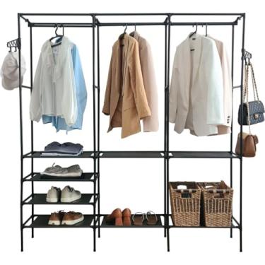 Imagem de Guarda Roupa Arara Portátil Cabideiro Desmontável 3 Divisões (Preto)