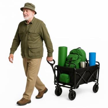 Imagem de Carrinho de Carga Dobrável, Estrutura em Aço, Capacidade 100kg, com Rodas 360°, Tecido Impermeável, Alça Ajustável, Portátil e Compacto para Camping, Praia e Compras