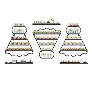 Imagem de Prateleiras de armazenamento de esmalte de parede de metal para produtos domésticos, prateleira flutuante de 6 peças, suporte de unha de metal montado na parede, suporte de cosméticos de esmalte de