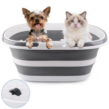 Imagem de Balde dobrável extra grande de 35 L com alças e rodas, lavatório de plástico para animais de estimação, banheira para cachorros, gatos, cesto de roupa dobrável, organizador de roupas, trailer
