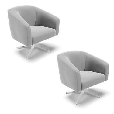 Imagem de Poltrona Decorativa Giratória Cromada Kit 2 Stella Suede D03 - D'Rossi