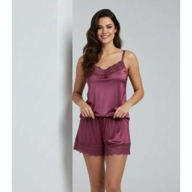 Imagem de Pijama Curto Baby Doll Feminino Poliamida Damana Vermelho, G, Vermelho