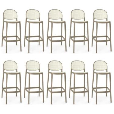 Imagem de Kit 10 Banqueta Alta Com Encosto Roma Em Polipropileno - Branco/cinza Escuro