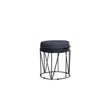 Imagem de Puff Aramado Redondo Preto Babu Linho Chumbo - V&G Decor