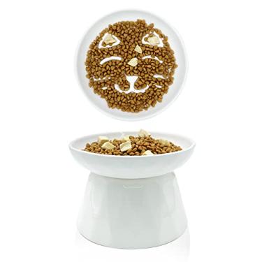 Imagem de BNOSDM Alimentador lento de cerâmica tigela para gato prato elevado para alimentação lenta para animais de estimação tigelas de alimentação mais lentas prato de quebra-cabeça de comida úmida bonita para interior pequeno cachorro gatinho filhote