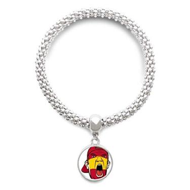 Imagem de DIYthinker Pulseira de prata com bandeira da Espanha para maquiagem facial cabeça gritando pulseira pingente corrente de joias pulseira ajustável, NA, Na