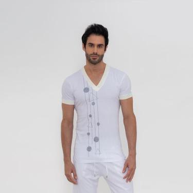 Imagem de Camiseta Gola Retilínea Geométrica Branco - Fill&Co