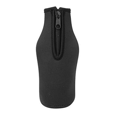 Imagem de plplaaobo Manga para garrafa de cerveja, suporte de manga de garrafa de moda cores sólidas manga de garrafa de cerveja com zíper porta latas de garrafas de bebidas (preto)