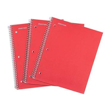Imagem de Cadernos espirais duráveis da Mintra Office – 1 assunto, 100 folhas, bolso de poliéster, capa resistente à umidade, traseira de papelão forte, para escola, escritório, negócios, vermelho, pautado, 3 unidades