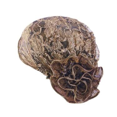 Imagem de Chapéu turbante de renda com flor turbante gorro elástico para mulheres touca touca muçulmana, Dourado, M