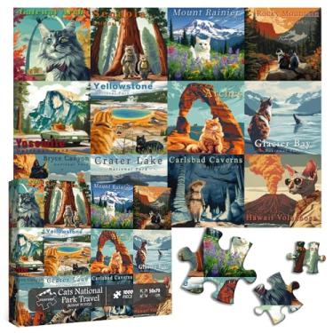 Imagem de Cat Puzzles for Adults 1000 Pieces and up, National Parks Puzzle Series Kitty Travels Yellowstone Glacier, PICKFORU Funny Cat Jigsaw Puzzles as Home Decor