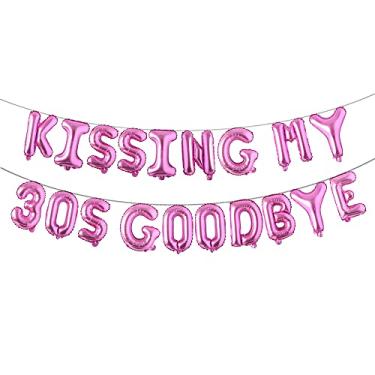 Imagem de Kissing My 30s Goodbye Decorations Kissing My 30s Goodbye Banner Balloons 40th Birthday Balloon Dirty 40 Balloon (30S GOODBYE Rose Red)