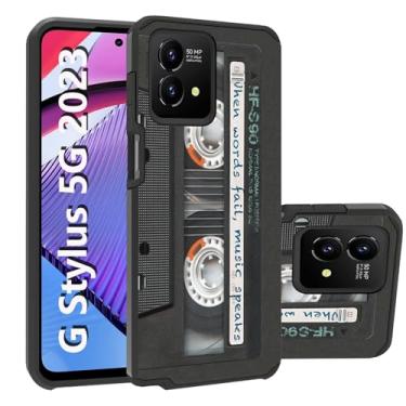 Imagem de FQTBCEARI Capa protetora completa para Motorola Moto G Stylus 5G (2023), policarbonato rígido híbrido 2 em 1 e silicone macio, camada dupla, à prova de choque, cassete de música vintage dos anos 90