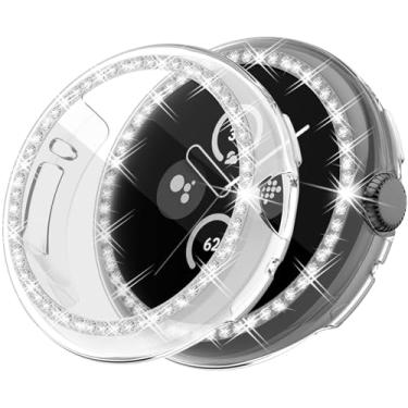 Imagem de [Pacote com 2] Protetor de tela RICHONE Bling compatível com Google Pixel Watch 2 (2023) 41 mm, protetor facial de TPU diamante para Google Pixel Watch 1, capas leves antiqueda para mulheres e homens
