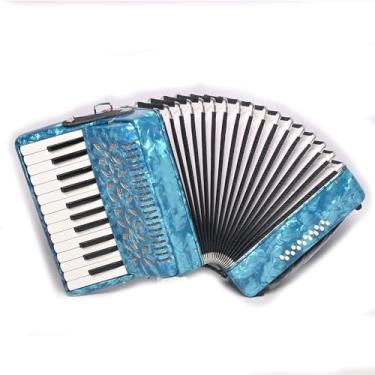 Imagem de BailingDS Acordeão 25 teclas 16 graves acordeão acordeão profissional acordeão presente para adultos estudantes 25 teclas de piano 16 baixo botão acordeão instrumento (Azure)
