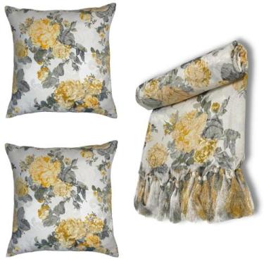 Imagem de Kit Manta Xale para Sofá e Cama Jaquard com 2 Capas de almofadas - MUM