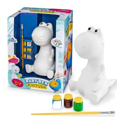 Imagem de Dinossauro Baby Rex Branco Para Colorir + Pincel + 3 Tintas - Adijomar
