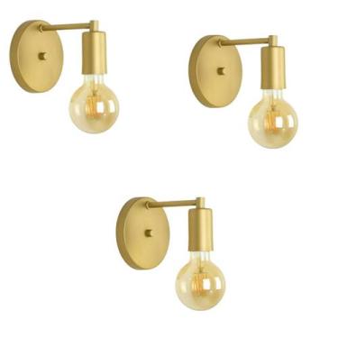 Imagem de Kit 3 Luminárias Arandelas Parede Cabeceira Sala Dourado E27 - Arandel