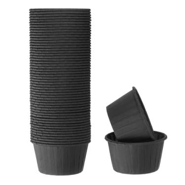 Imagem de HARFINGTON 50 peças de copos de cupcake de 100 ml, forros de papel para cupcake de tamanho padrão, embalagens à prova de gordura, descartáveis para casamento, aniversários, Natal, sobremesa, preto