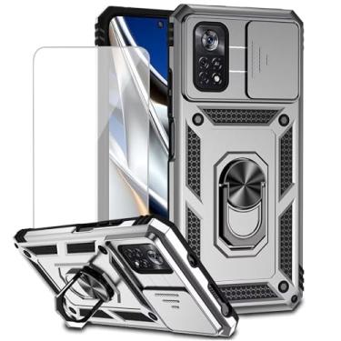 Imagem de Yodueiv Capa para Poco X4 Pro 5G, capa 2201116PG com protetor de tela de vidro temperado e capa de câmera deslizante, anel magnético para suporte de carro capa protetora para Xiaomi Poco X4 Pro 5G