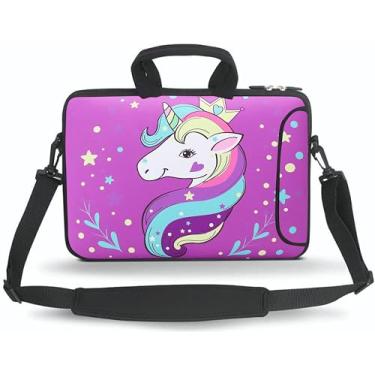 Imagem de HYUTOTA 11 11,6 12 12,5 12,5 13 cm Capa para laptop/Chromebook/Ultrabook/Notebook PC bolsa mensageiro tablet capa de viagem neoprene alça de ombro com alça de ombro (unicórnio roxo)
