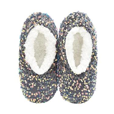 Imagem de Panda Bros Chinelo feminino de lantejoulas bailarina, chinelos de casa brilhantes com pegas, Lantejoulas marrons, 5-7.5