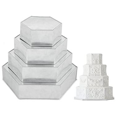Imagem de Conjunto de assadeiras hexagonais de 4 camadas multicamadas para aniversário/aniversário de casamento, formas de bolo/formas de bolo, 15 cm, 20 cm, 25 cm, 30 cm - Todas as 7,6 cm de profundidade
