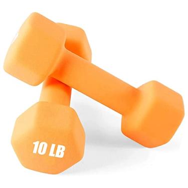Imagem de Portzon Pesos Halteres 10 opções de cores compatíveis com conjunto de 2 conjuntos de halteres de neoprene, 4 a 6,8 kg, antiderrapante, antirolo, formato hexagonal