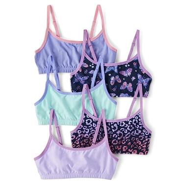 Imagem de The Children's Place Sutiã de algodão com alça ajustável, pacote com 5, Rosa brilhante | Capri Blue | Cool Flies_tidal | Day Dreamer | Lovely Lavender | Ombre Leopard_tidal, M