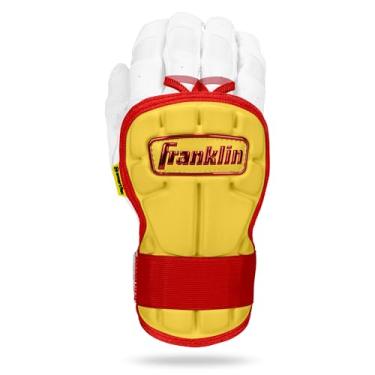 Imagem de Franklin Sports Mão de beisebol + protetor de pulso - PRT LG Series Adulto Mão + Protetor de pulso para rebatedor - Escudo protetor - Direito + Esquerdo - Amarelo + Vermelho - Tamanho único - Adulto