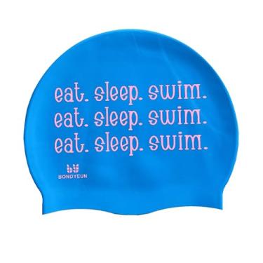 Imagem de BONDYUEN Touca de natação para crianças, meninos, meninas, homens, mulheres, com cabelo curto ou médio, divertida, design fofo, bonés de natação de silicone