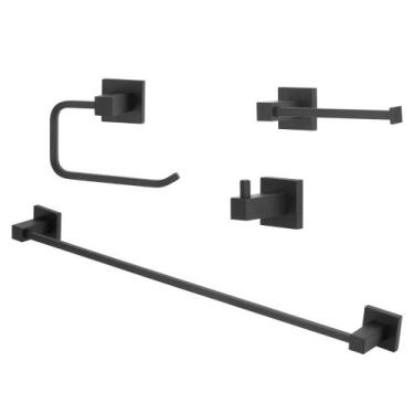 Imagem de Kit Acessórios Quadrado Banheiro Preto/Black Fosco 4 Peças - Modelar