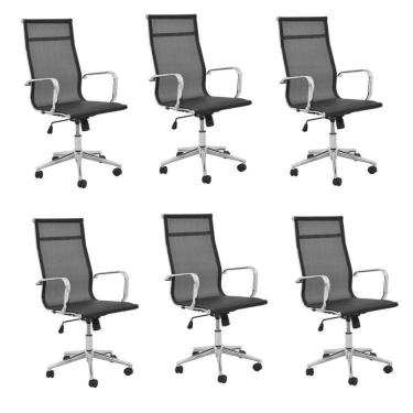 Imagem de Conjunto 6 Cadeiras de Escritório Presidente Giratória Sevilha Alta Tela Rivatti Preto
