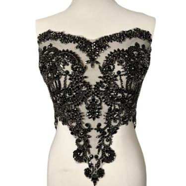 Imagem de Succi Shan Apliques de remendos feitos à mão com cristais de strass de vidro para costurar em renda corpete vestidos de casamento para noite roupas DIY (preto)
