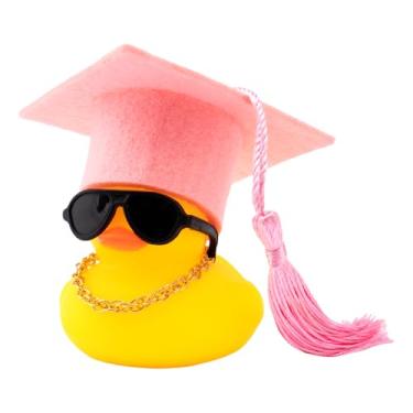 Imagem de wonuu Car Dashboard Decorations Colorful Graduation Hat Rubber Ducks, Rubber Ducky for Car Ornament Cute Duck with Hat, Necklace, Glasses, for Bachelor, Graduates, Master, Doctor, Ph.D, Pink