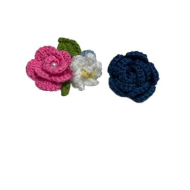 Imagem de Wtanrion Vintage fio trançado crochê rosa flor broche clipe feminino vestido decoração