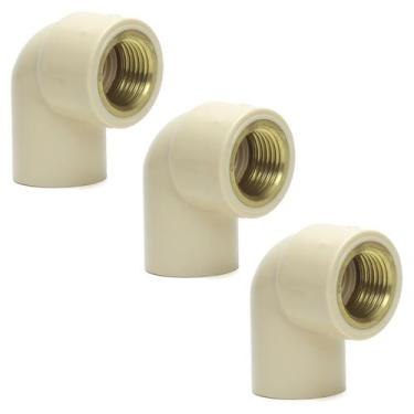 Imagem de Kit 3 Joelho Transição Fêmea 3/4 X 1/2 Conector Cpvc Quente - ViaSol E