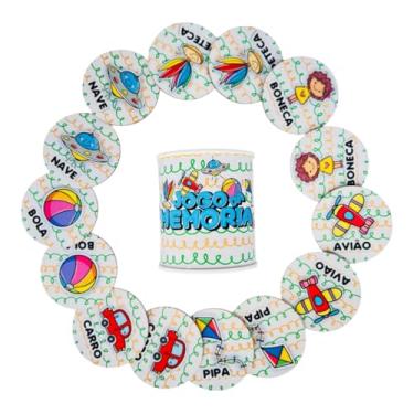 Imagem de 5 Jogos da Memória Pipa Bola Peteca 14pçs No Tubo Lata Lembrancinha Aniversário