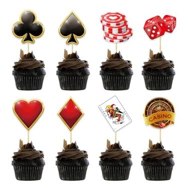 Imagem de 24 Pcs Casino Cupcake Toppers Gambling Cupcake Poker Game Chips Player Las Vegas Theme Picks Happy Birthday Cake Topper Party Supplies