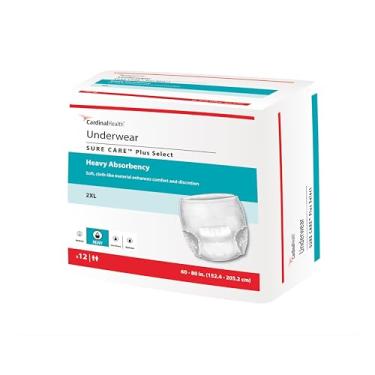 Imagem de Sure Care Roupa íntima absorvente unissex Cardinal com costuras rasgadas, 2GG, bolsa descartável de absorção pesada