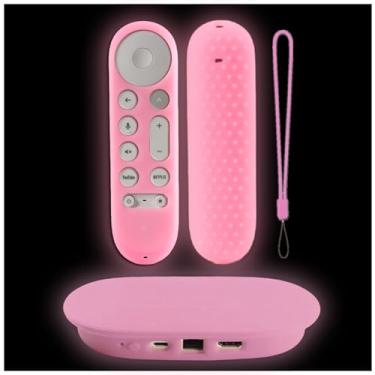 Imagem de Gavyqier Conjunto de capa protetora para Google TV Streamer 4K 2024 Chromecast capa e capa de caixa brilha no escuro rosa