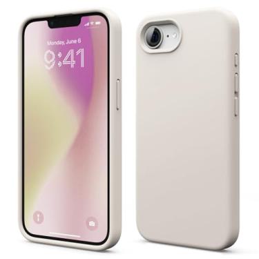 Imagem de elago Capa de silicone compatível com iPhone SE 2025 (4ª geração), capa de silicone líquido premium, capa protetora de corpo inteiro, à prova de choque, forro de microfibra macio antiarranhões (pedra)