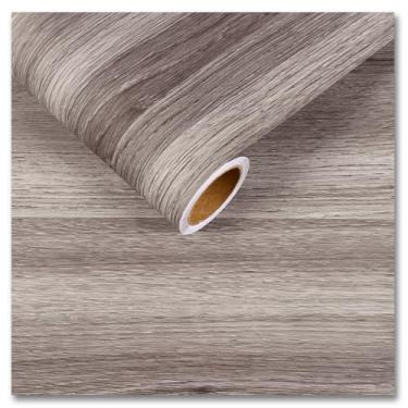 Imagem de CRE8TIVE Papel de parede de madeira marrom cinza descasque e cole papel de contato de madeira à prova d'água para armários e gavetas 30,5 x 899 cm papel de contato de grão de madeira envelhecido